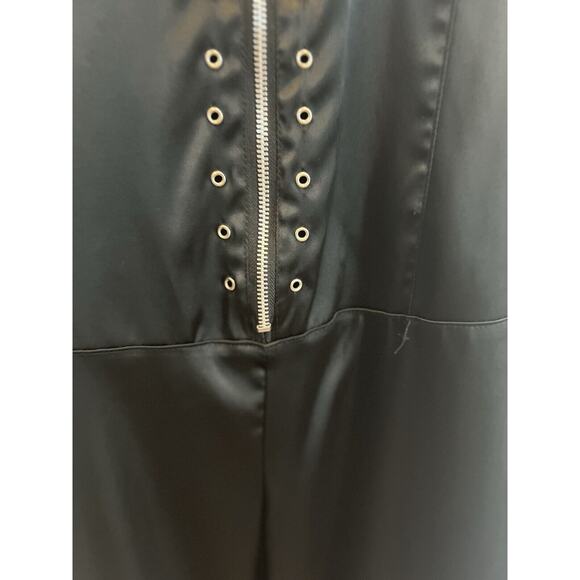 Vintage Y2K Black Satin Goth Jumpsuit Size XL Zip Club Rave Cyber Grunge Punk - Picture 5 of 12